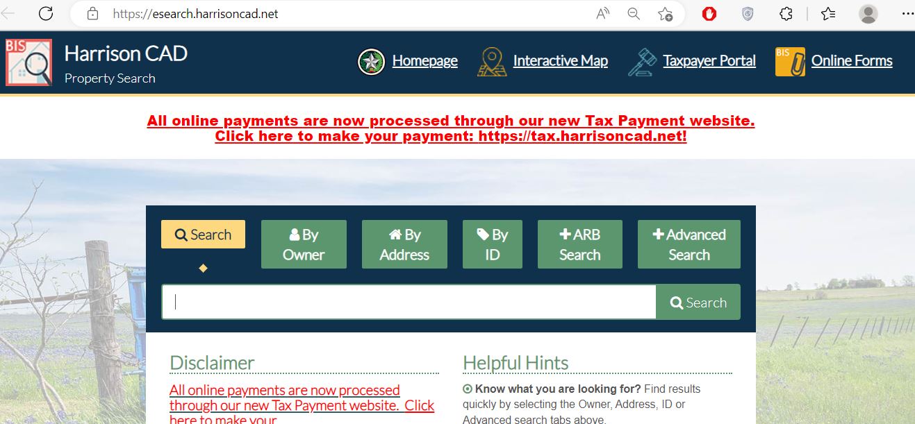 Harrison County Appraisal District official website and property search portal