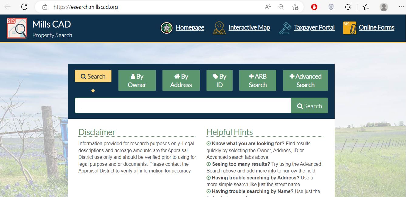 Milam County Appraisal District property search guide for owner address property ID appraisal value exemption and tax year lookup