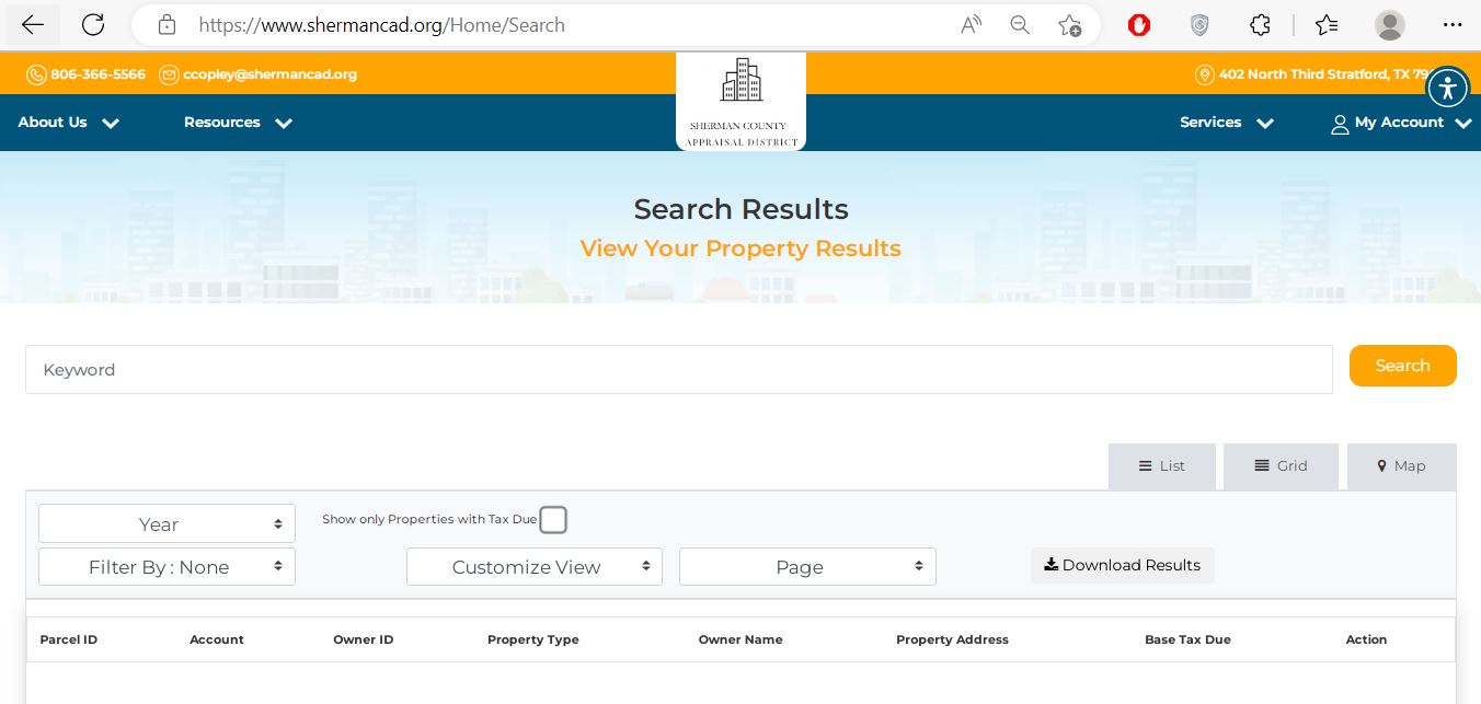Sherman County Appraisal District property search and CAD guide image